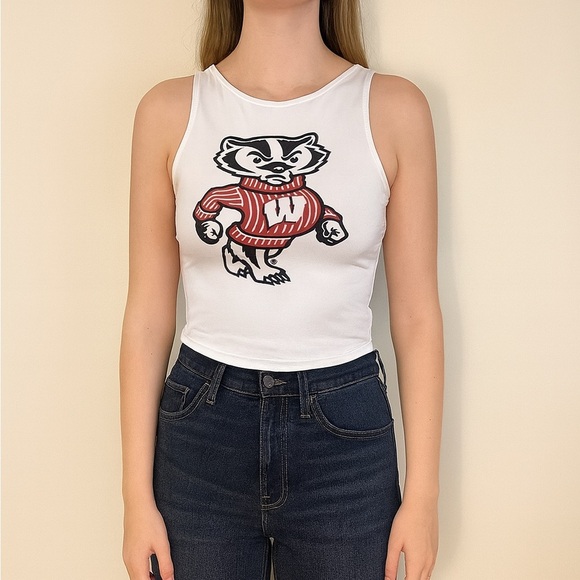 Zoozatz Bucky Badger Crop Top Tank Top with Built in Bra Size XS - Picture 1 of 9